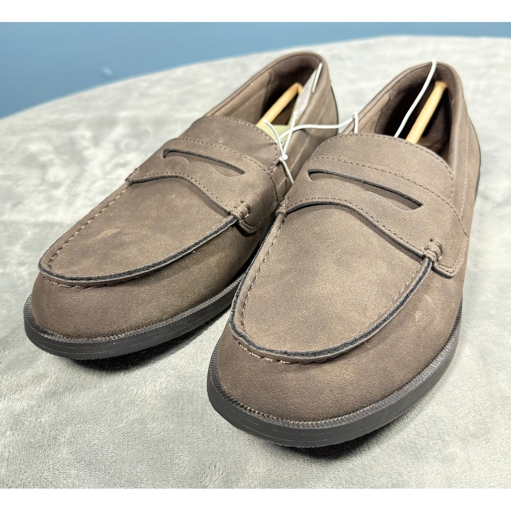 Mens Penny Loafers 9.5 Dark Brown Faux Suede Memory Foam Slip On Casual
